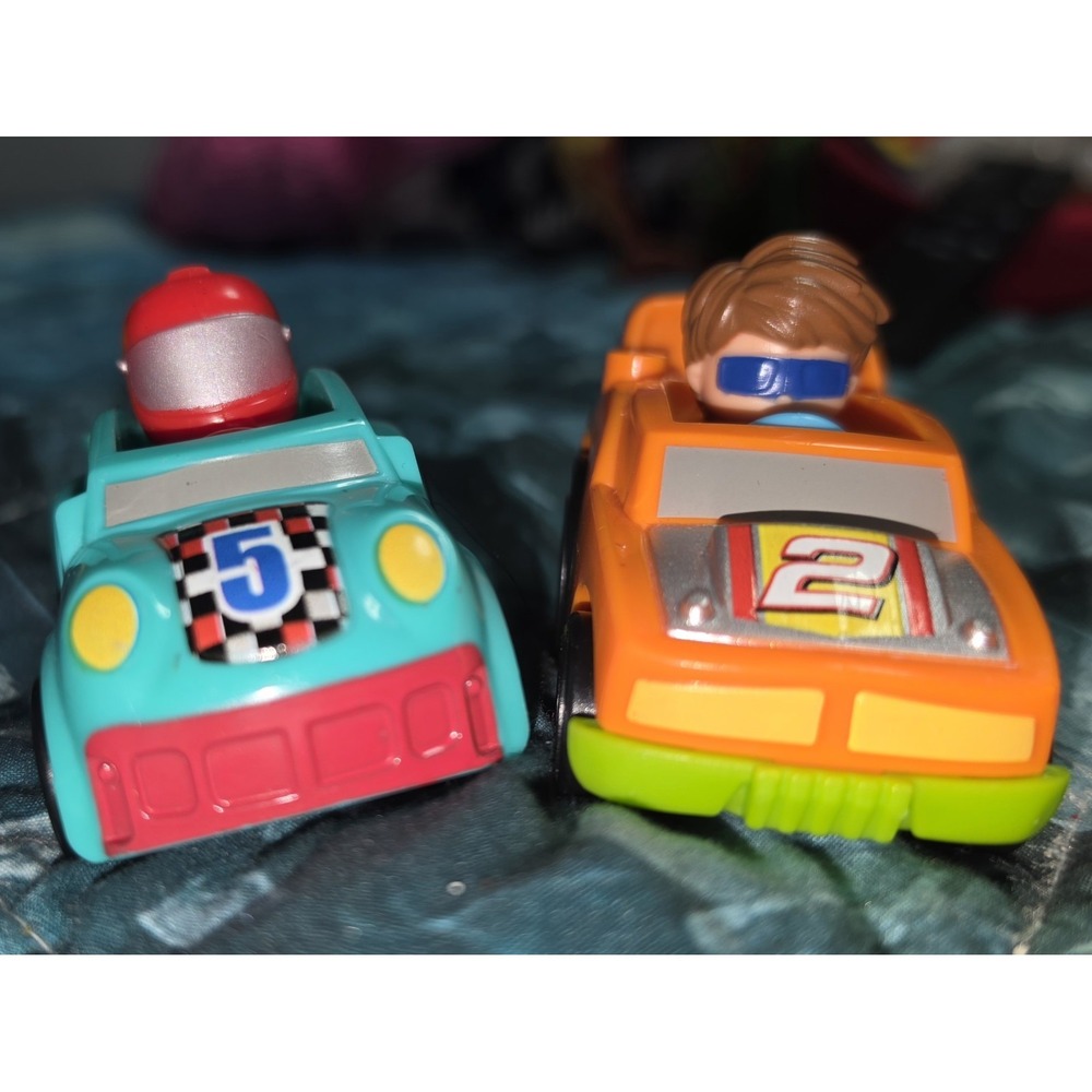 Fisher-Price Little People Wheelies Race Cars Lot of 2 Orange Aqua GMJ12 2019